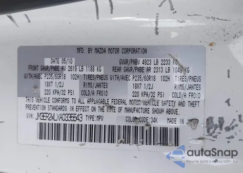 2010 Mazda Cx-7 S Touring from USA, damaged, VIN JM3ER2WLXA0335543